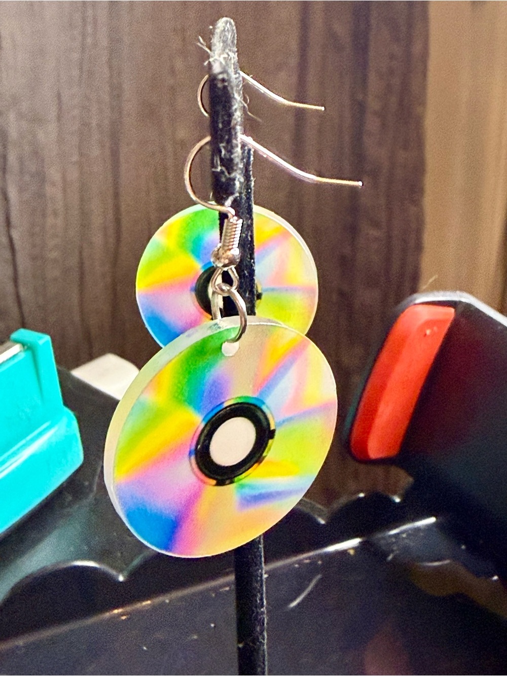 Rainbow Reflective Compact Disc Earrings - Iridescent Color